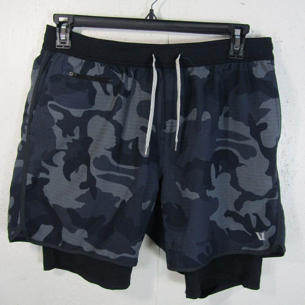 Vuori Men's XL Activewear Shorts Dark Grey Camo Lined Drawstring 6" Inseam V346